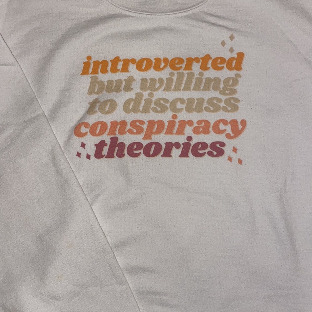 White Graphic Crewneck Sweatshirt - Introverted Conspiracy Theories - Picture 3 of 6